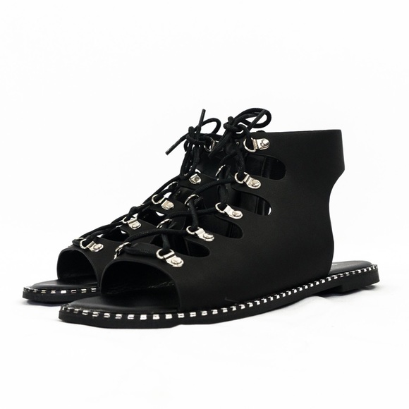 Lulu’s gladiator style black lace up sandals - Picture 2 of 2